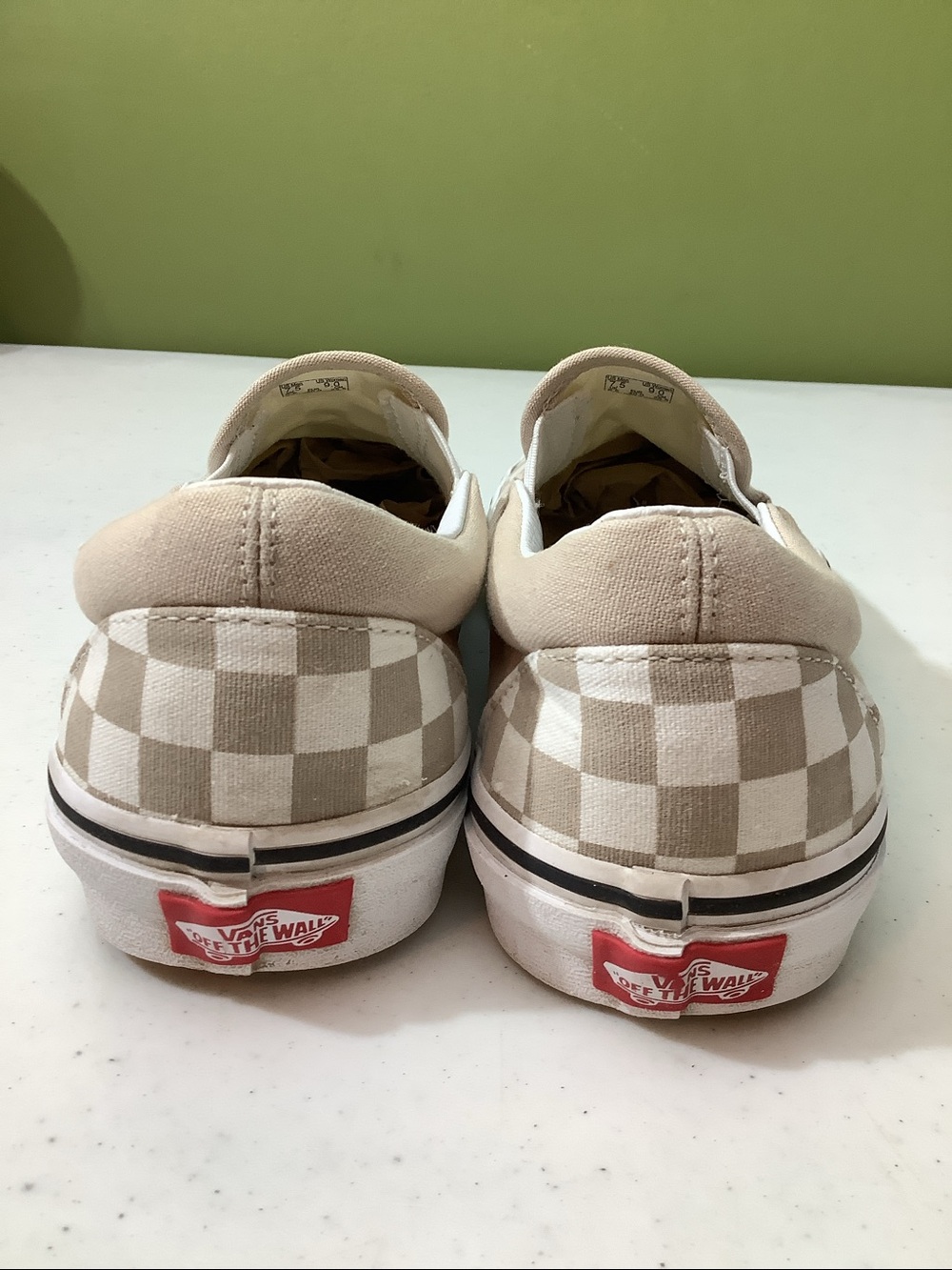 Vans beige canvas checkerboard slip ons, men’s 7.5/women’s 9 - Picture 4 of 9